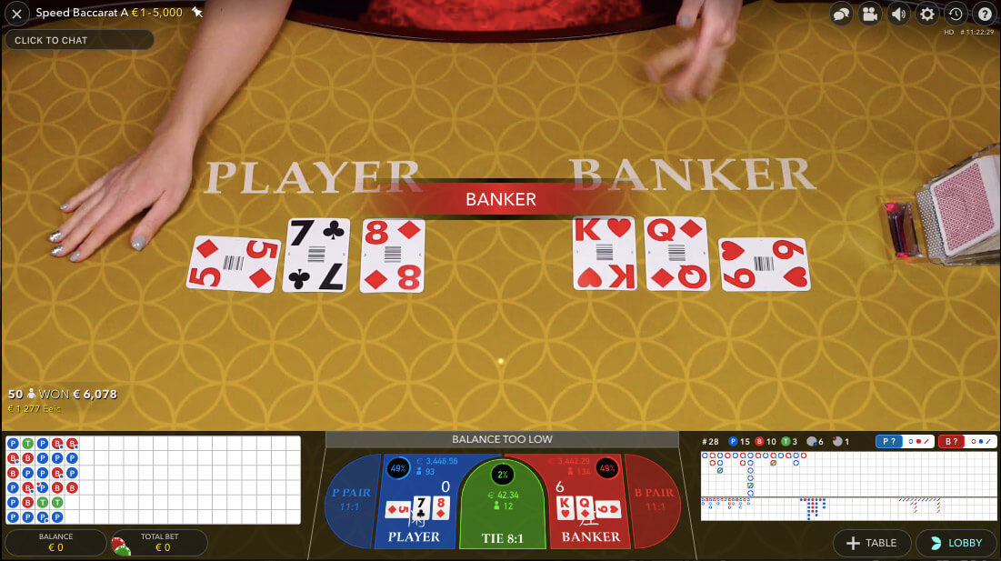 Baccarta Live Casino Hands